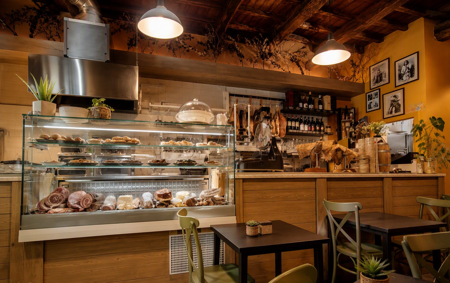 Il banco gastronomia con i salumi in vista